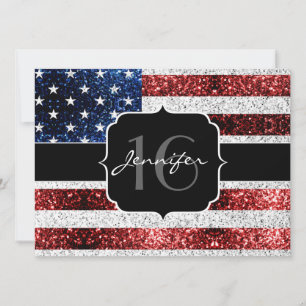Convite EUA bandeira vermelho azul brilho brilho branco do