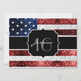 Convite EUA bandeira vermelho azul brilho brilho branco do