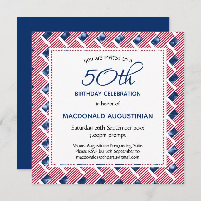 Convite EUA FLAG American Personalizado 50º Aniversário (Frente/Verso)