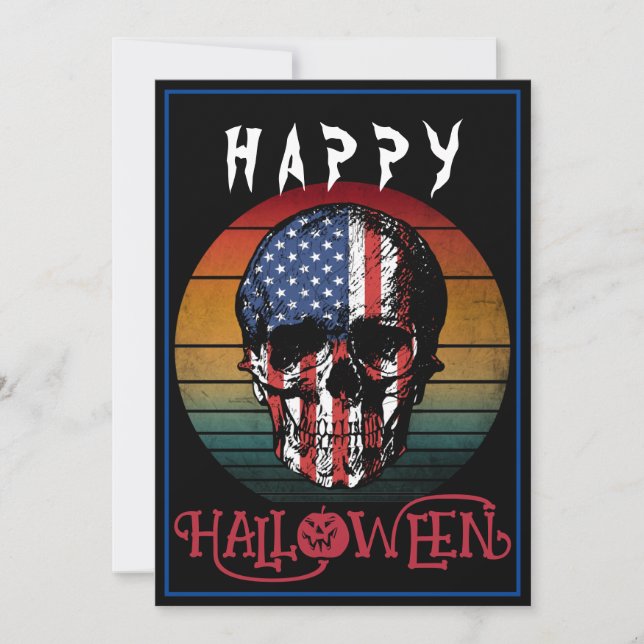 CONVITE EUA FLAG VINTAGE SKULL FELIZ HALLOWEEVENT (Frente)