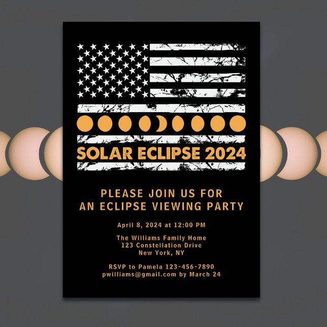 Convite EUA Sinalizador Total de Eclipse Solar 4/8/24 Part (Personalize with details of your event)