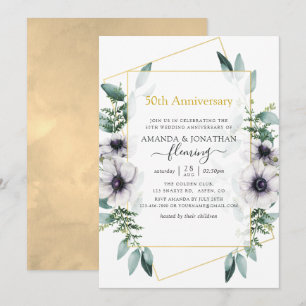 Convite Eucalipto Anêmona Geométrico 50º Aniversário