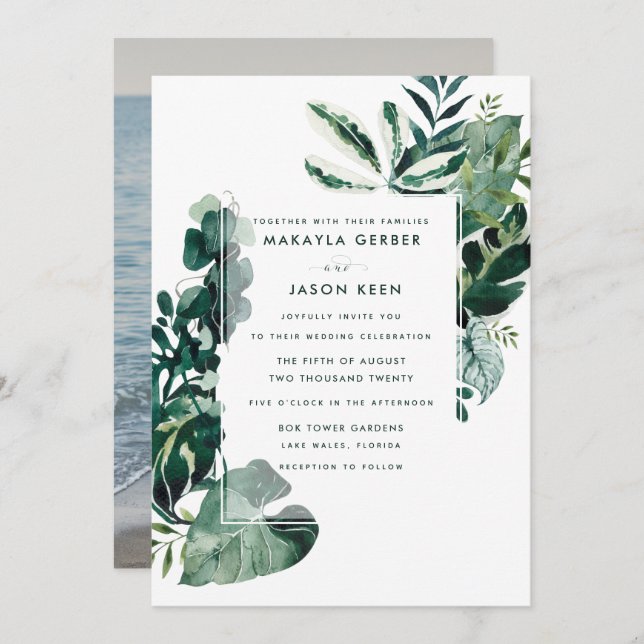 Convite Eucalipto Botânico Foto Casamento (Frente/Verso)