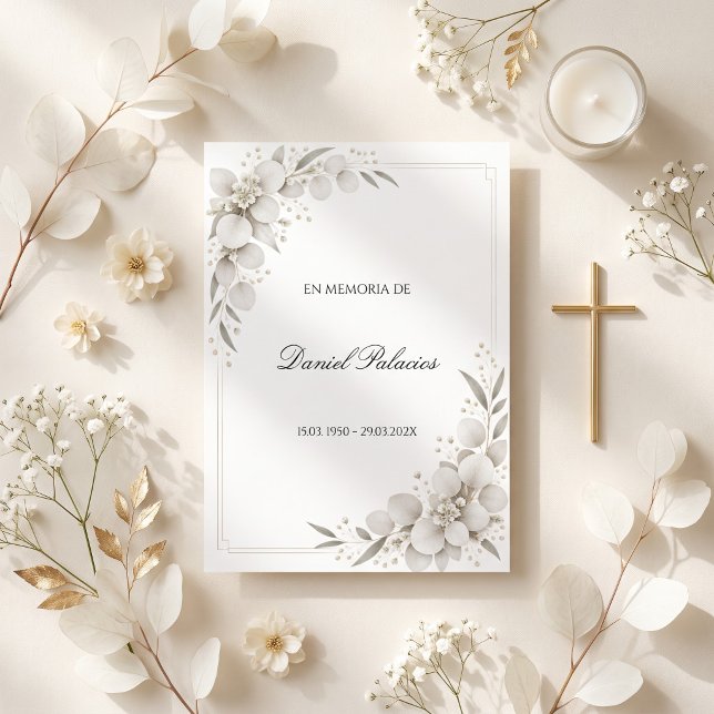 Convite Eucalipto Branco Espanhol Funeral (Criador carregado)