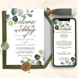 Convite Eucalipto Caligrafia Casamento Baixável