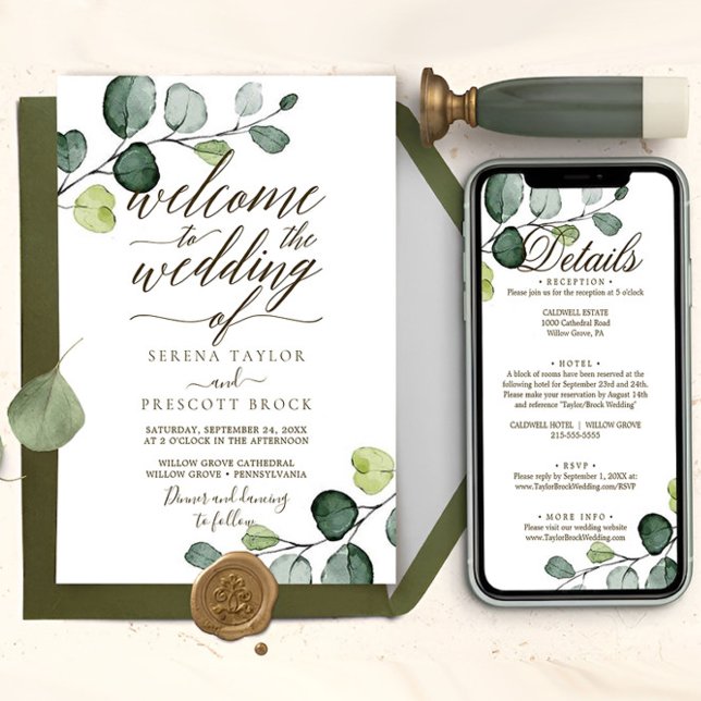 Convite Eucalipto Caligrafia Casamento Baixável (eucalyptus wedding invite)