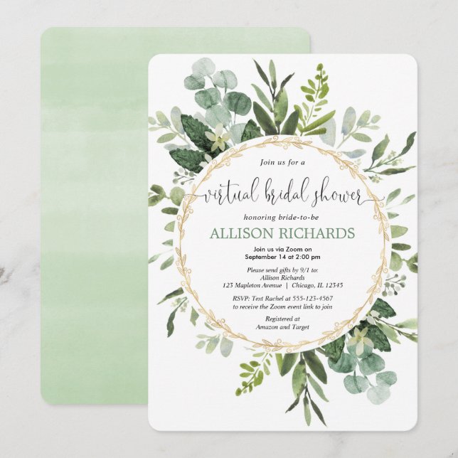 Convite Eucalipto de ouro verde-chá de panela virtual (Frente/Verso)