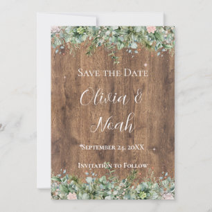Convite Eucalipto Dusty Rose Save the Date   Folhagens