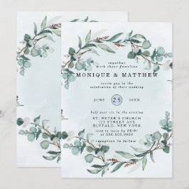 Convite Eucalipto em tons de azul poeirento para Casamento