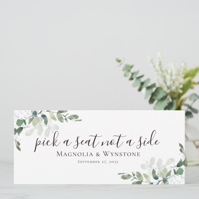 Convite Eucalipto Escolha um Assento Não um Lado (Em pé/Frente)