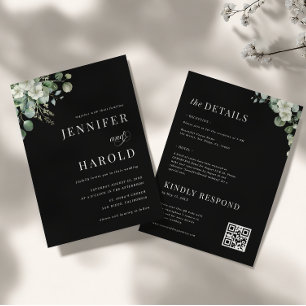 Convite Eucalipto Escuro Minimalista Tudo em Um Casamento