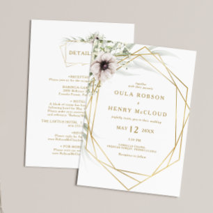 Convite Eucalipto Geométrico Dourado Tudo Em Um Invento D