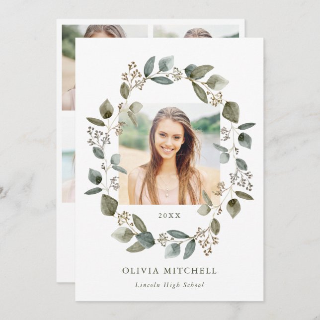 Convite Eucalipto| Graduação em Grade de Fotografias Múlti (Frente/Verso)