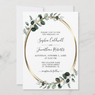 Convite Eucalipto Metálico Dourado Tudo em Um Casamento