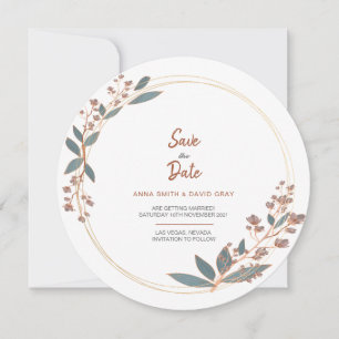 Convite Eucalipto Moderno Floral Circular Salve a Data