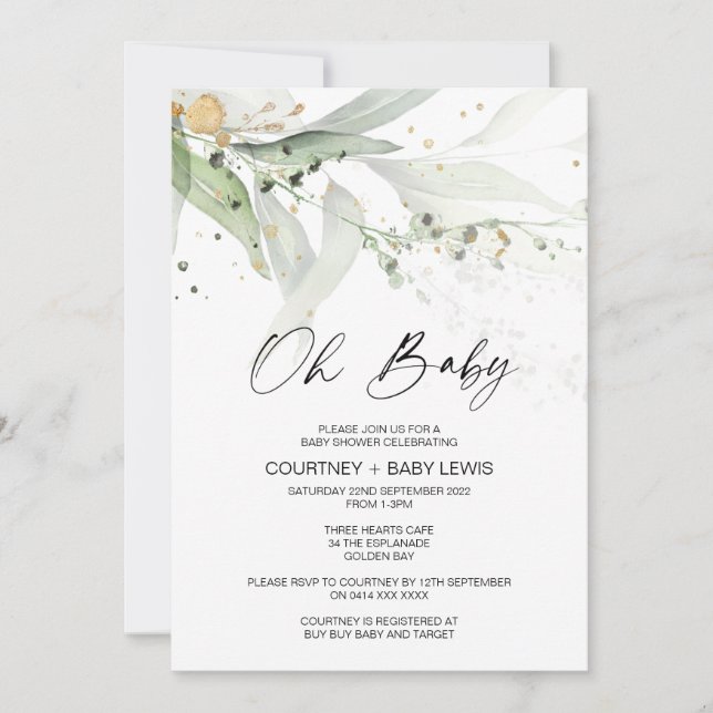 Convite Eucalipto Neutro Sexo Chá de fraldas (Frente)