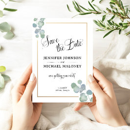 Convite Eucalipto pintado à mão Elegante Salvar a Data