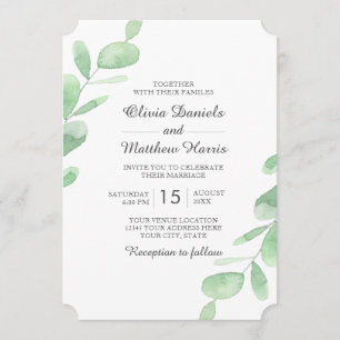 Convite Eucalipto sai. Casamento simples da Woodland