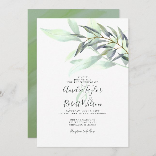 Convite Eucalipto Verde (Frente/Verso)