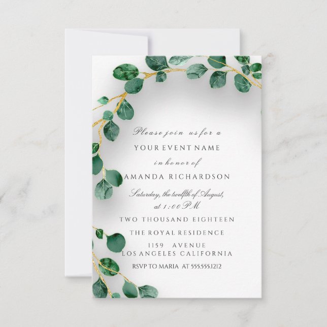 Convite Eucalipto Verde Branco Casamento Noiva Sweet 16 (Frente)