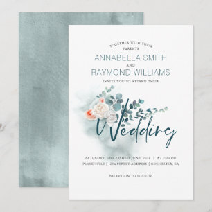 Convite Eucalipto  Verde-d'água  Casamento Floral