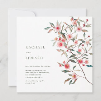 Convite Eucalipto Verde e Florais Rosa Casamento