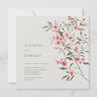 Convite Eucalipto Verde e Florais Rosa Casamento