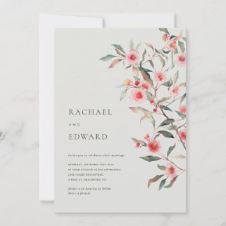 Convite Eucalipto Verde e Florais Rosa Casamento