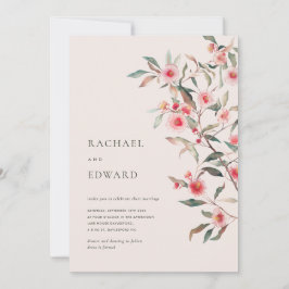 Convite Eucalipto Verde e Florais Rosa Casamento