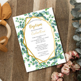 Convite Eucalipto Verde Floral Ouro Batismo Menino Menina