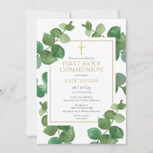 Convite Eucalipto Verde Primeira Comunhão Sagrada