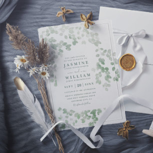 Convite Eucalipto Verde Rústico Casamento Moderno Elegante