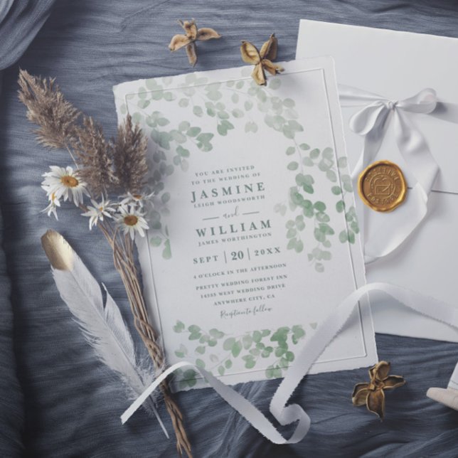 Convite Eucalipto Verde Rústico Casamento Moderno Elegante (Criador carregado)