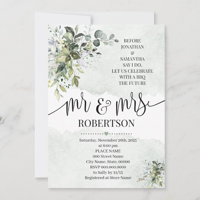 Convite Eucalipto verde suculento antes que eu faça chá (Frente)