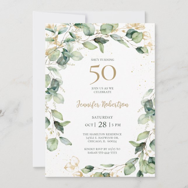 Convite Eucalyptus 50th Birthday (Frente)