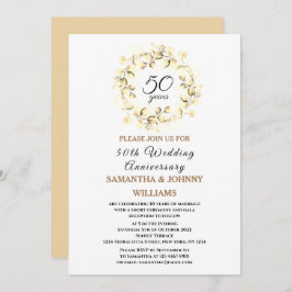 Convite Eucalyptus 50th Wedding Anniversário Foto Dourada