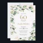 Convite Eucalyptus 60th Birthday<br><div class="desc">Este elegante eucalipto de aquarela com embelezamentos de folhas de ouro e convite de aniversário de 60º com dourado é perfeito para grandes comemorações. É a design fluida suave que é moderna, mas tradicional. Selecione Personalizar esta modelo para torná-la exclusivamente sua. Em segundos você verá seus convites de aniversário impressionantes....</div>