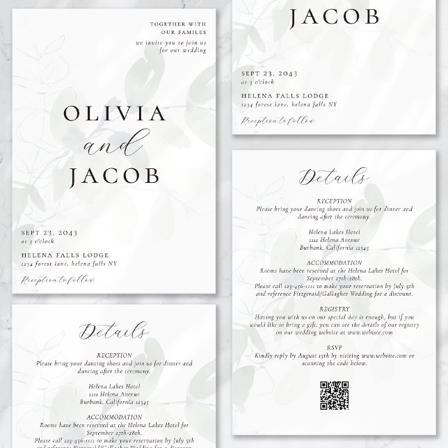 Convite Eucalyptus All in One Wedding Código QR (Criador carregado)