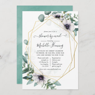 Convite Eucalyptus Anemone Chá de fraldas Geométrico por C