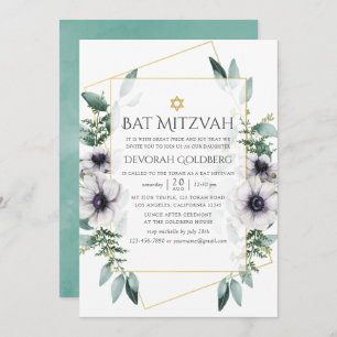 Convite Eucalyptus Anemone Geométrico Bat Mitzvah