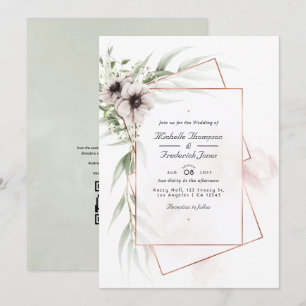 Convite Eucalyptus Anemone Geométrico Código QR RSVP Casam