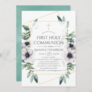 Convite Eucalyptus Anemone Geométrico Primeira Comunhão Sa
