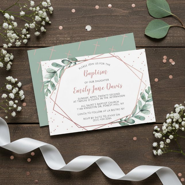 Convite Eucalyptus Baptism Elegante Ou Christening (Criador carregado)