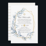Convite Eucalyptus Bat Mitzvah, geométrico, azul e Dourado<br><div class="desc">O eucalipto da floresta elegante deixa o morcego mitzvah convidado,  projetado para ser rápida e facilmente personalizado de acordo com as especificidades de seu evento.</div>