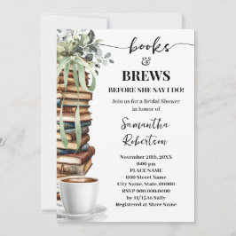 Convite Eucalyptus Books & Brews Coffee Bridal Shower
