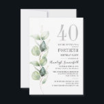 Convite Eucalyptus Botanical Greenery - aniversário de 40<br><div class="desc">Crie um convite de festas aniversário de 40 anos ou qualquer idade convida com nosso modelo convite de festas moderno minimalista clicando no botão "Personalizar". Apresentando folhas de eucalipto e tipografia popular moderna em fundo branco,  essa modelo pode ser também um repropósito para outros eventos especiais</div>