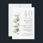 Convite Eucalyptus Botanical Greenery - aniversário de 40<br><div class="desc">Crie um convite de festas aniversário de 40 anos ou qualquer idade convida com nosso modelo convite de festas moderno minimalista clicando no botão "Personalizar". Apresentando folhas de eucalipto e tipografia popular moderna em fundo branco,  essa modelo pode ser também um repropósito para outros eventos especiais</div>
