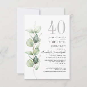 Convite Eucalyptus Botanical Greenery - aniversário de 40 