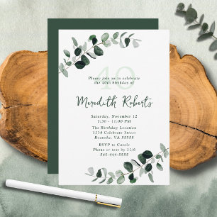 Convite Eucalyptus Botanical Greenery aniversário de 40 an