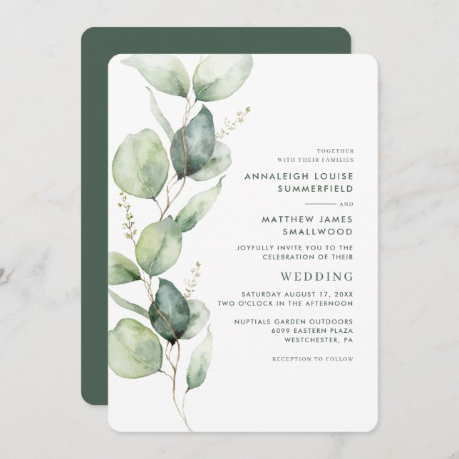 Convite Eucalyptus Botanical Greenery Casamento (Frente/Verso)